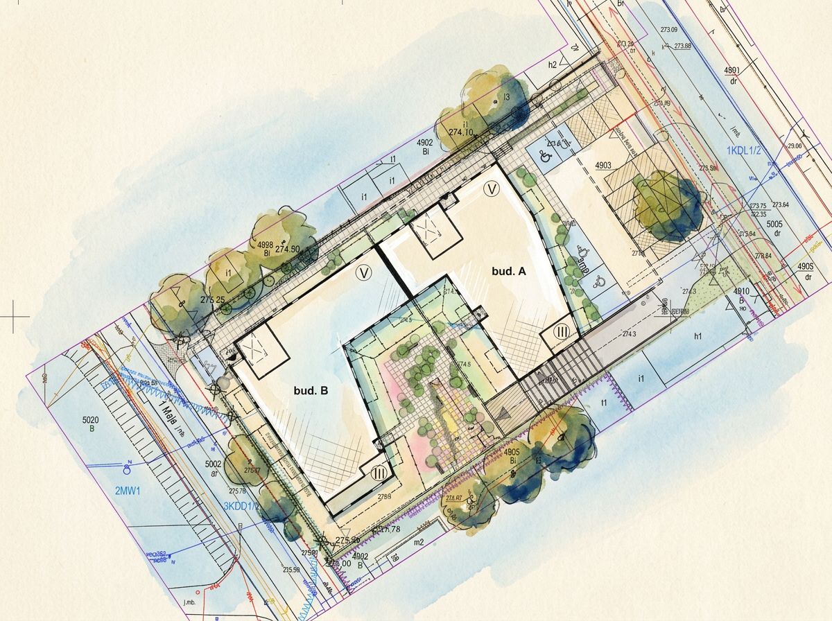 Budynek wielorodzinny, Dąbrowa Górnicza — plan zagospodarowania terenu
