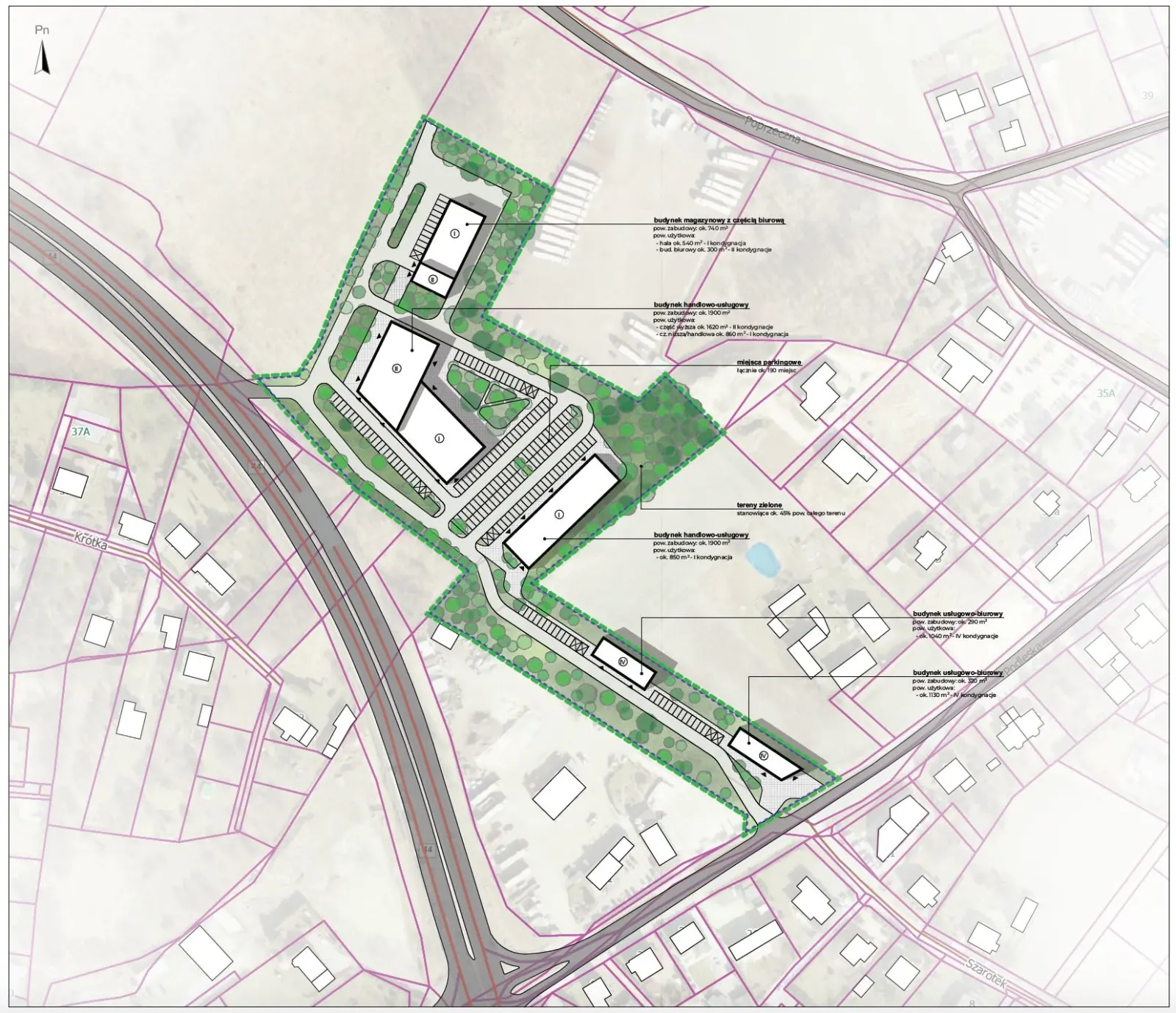 Masterplan zabudowy usługowej — widok 1