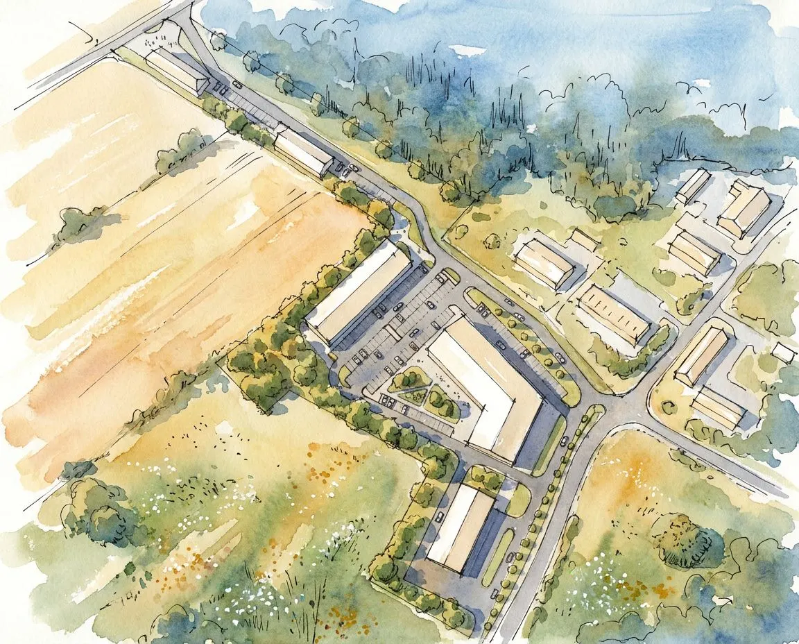 Masterplan zabudowy usługowej — szkic